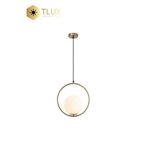 Gold Plated Ring Frame With Milky White Glass Ball Pendant Light Fixture