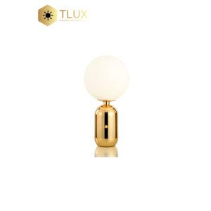 Gold Plated Base White Milky Glass Globe Ball Table Lamp