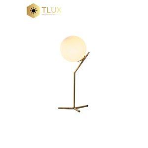 Gold Brass Plated Fixture Stand White Glass Globe Table Lamp