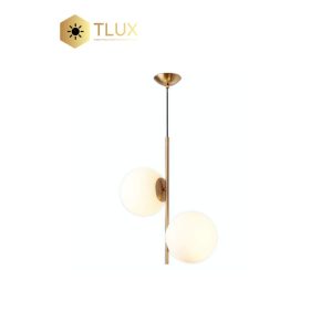Gold Plated Frame with Double Frosted Milky Glass Ball Pendant Light / Lamp Fixture
