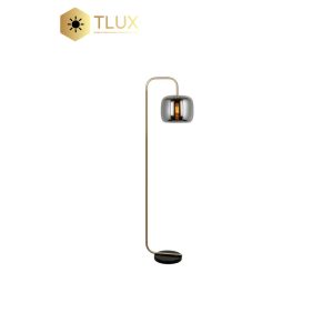 Smoky Grey Glass Lampshade Gold Plated Fixture Floor Lamp